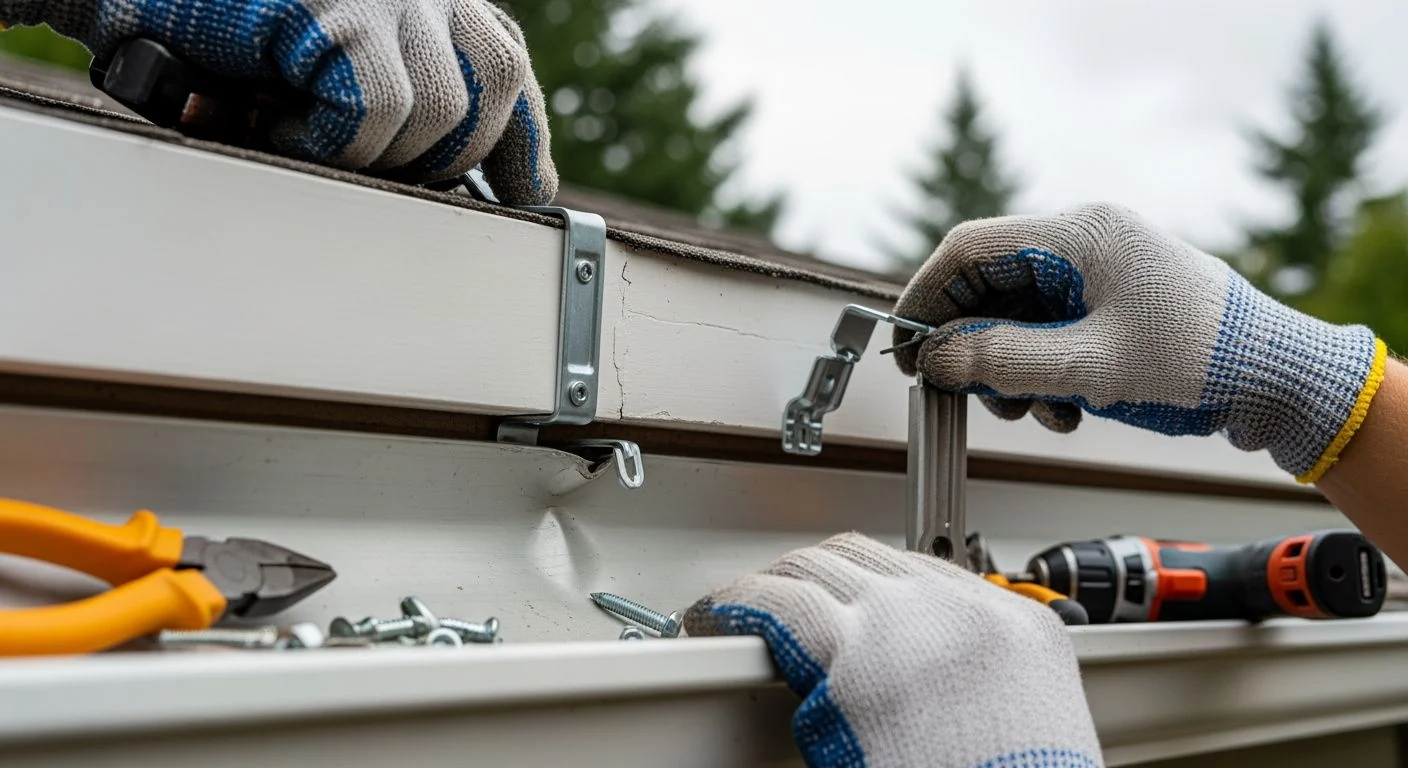Gutter repair in progress on residential home in Douglas County Oregon