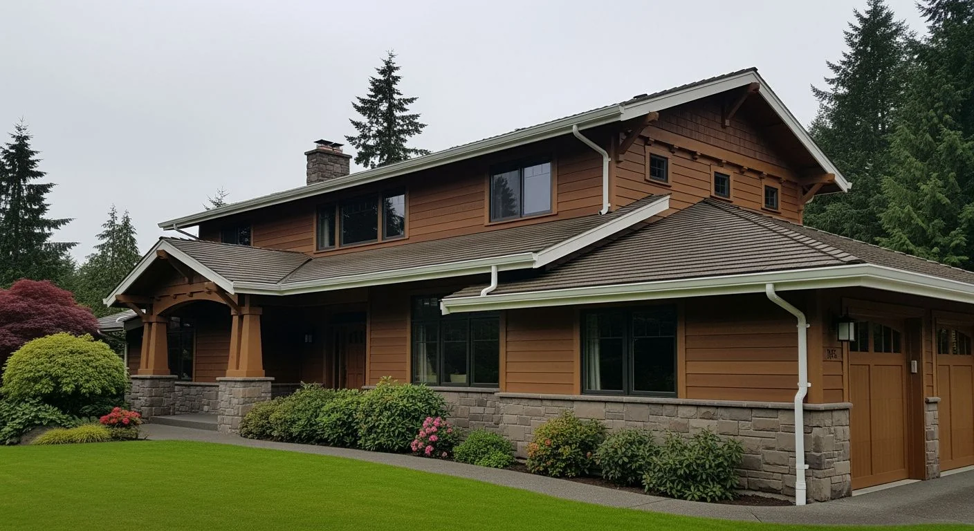 Seamless aluminum gutters on a craftsman home in Douglas County Oregon