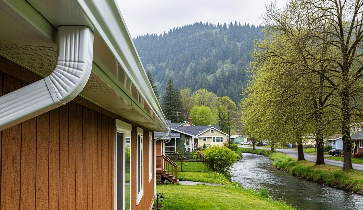 Seamless gutters on a home in Riddle, Oregon