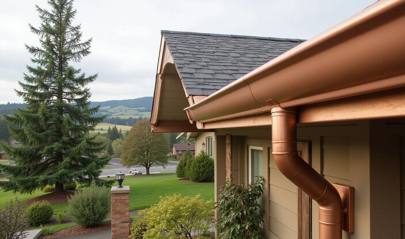 Seamless gutters installed on craftsman home in Sutherlin Oregon wine country