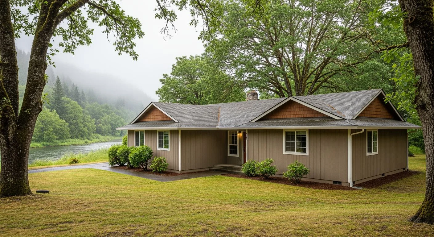 Seamless gutters on ranch home in Winston Oregon South Umpqua River valley